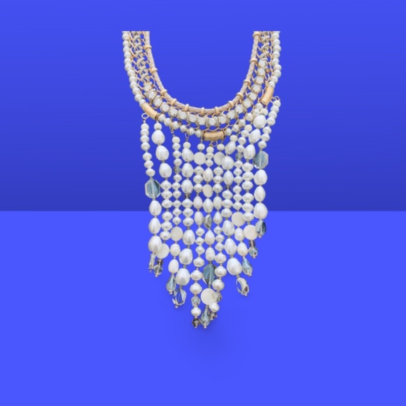 CHICO'S Statement Necklace Goldtone, Rhinestones and Faux Pearls - Picture 8 of 9